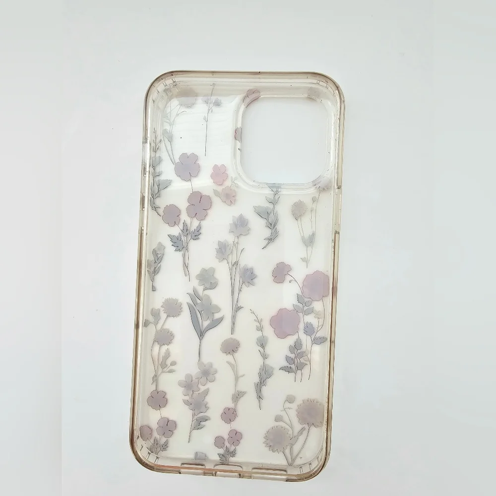 iPhone 13 Clear Floral Case - Wildflower Print with Crystal Accents